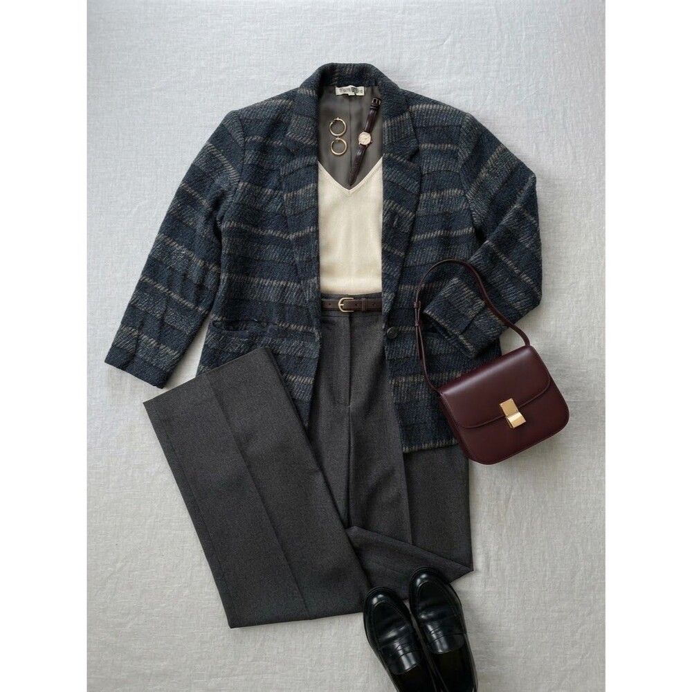 Vintage 80s Edo Martinelli Striped Tweed Blazer Women's 40/M Wool Blend Finland